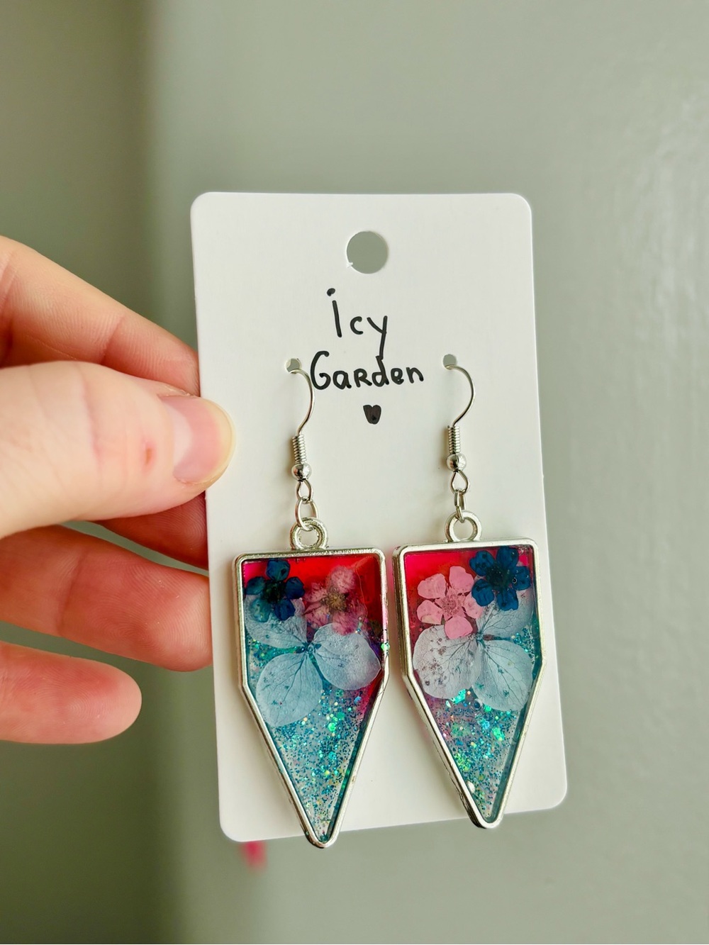 Icy Garden Resin Earrings Handmade Real Dried Flower Silver Botanical Drops